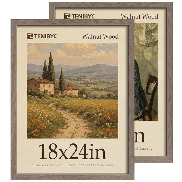 TENIBYC 18x24 Walnut Poster Frame Set of 2 - Natural Brown, Solid Wood Picture Frame, Wall Hanging