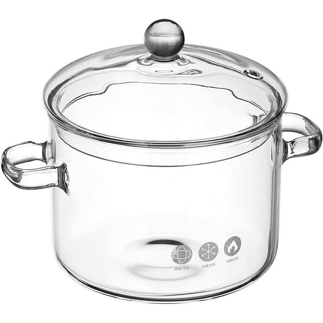 YARDWE Clear Glass Pot Glass Saucepan Heat Resistant Cooking Pot Glass Stovetop Pot with Lid for Pasta Noodle, Soup, Milk, Baby Food (1900ml)