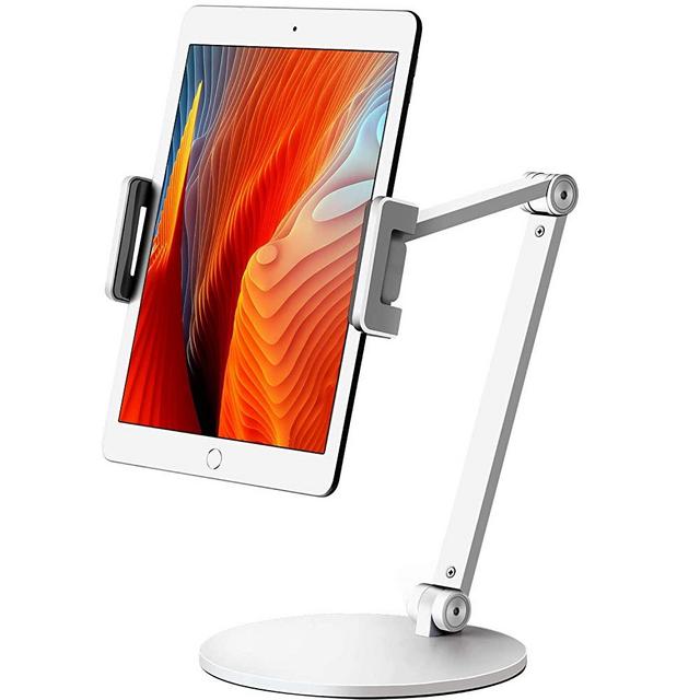 Viozon Tablet Stand Holder Mount, Rotate 360 Degrees of Flexible, Height and Angle Adjustable, High-Grade Aluminium Alloy Long Arm Compatible with 4.5-13 Mobile Phone and Tablet, iPhone, iPad(White)
