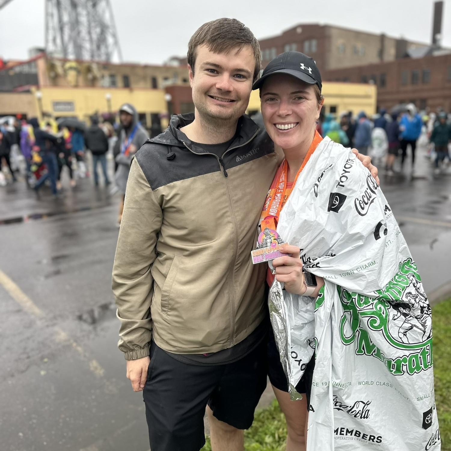 Zach supporting Kayla at Grandmas half marathon in Duluth!