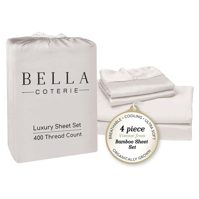 Bella Coterie Luxury Bamboo Viscose Queen Size Sheet Set | 100% Organically Grown | Ultra Soft | Cooling for Hot Sleepers | 18" Deep Pocket [Vanilla Cream]