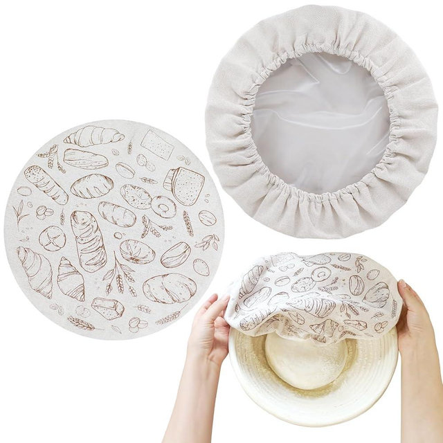 2 Pack 8″ Bowl Covers for Bread Proofing with Plastic Liner, Reusable Shower Caps for Sourdough Rising