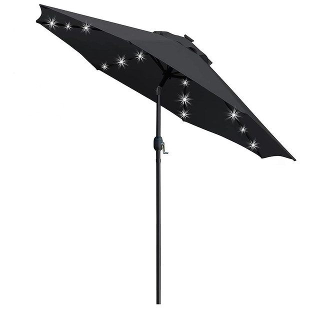Sunnyglade 9' Solar LED Lighted Patio Umbrella with 8 Ribs/Tilt Adjustment and Crank Lift System (Black)