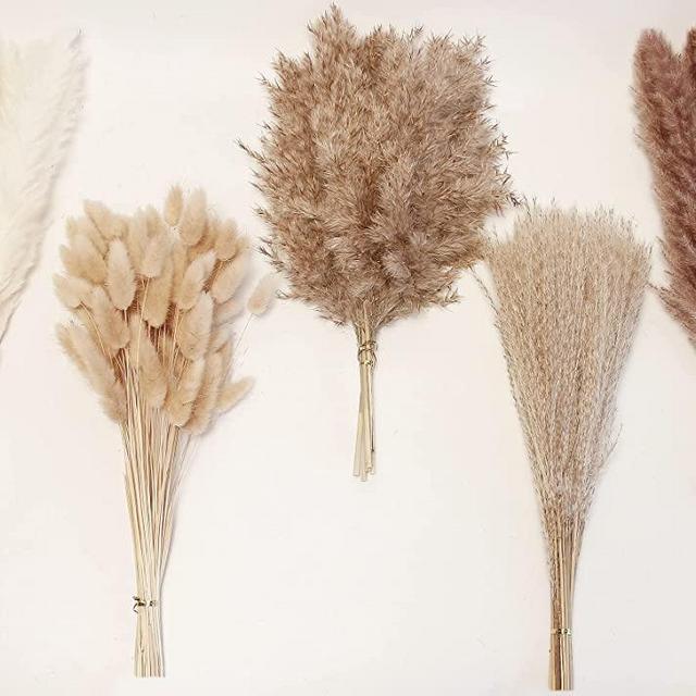 Natural Dried Pampas Grass Decor, 110 PCS Pampas Grass Contains White Bunny Tails Dried Flowers, Artificial Flowers for Bathroom Decor, Bathroom Wall Decor, Office Decor and Baby Shower Decorations