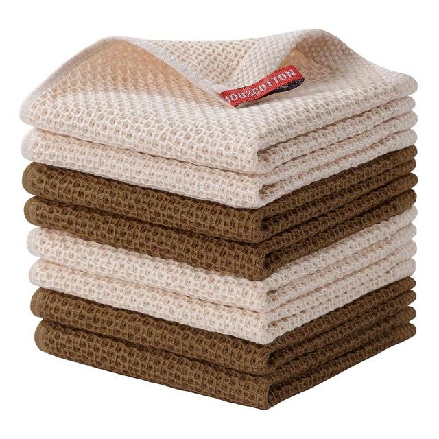 joybest Cotton Kitchen Dish Cloths, 8-Pack Waffle Weave Ultra Soft Absorbent Dish Towels Washcloths Quick Drying Dish Rags, 12x12 Inches, Beige and Brown