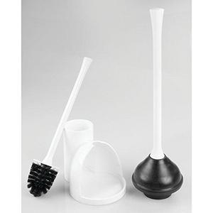InterDesign Una - Toilet Bowl Brush and Plunger Set for Bathroom Storage - White - Slim: 7 x 6 x 19 inches