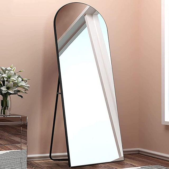 KIAYACI Arched Full Length Mirror Floor Mirror with Stand Bedroom Dressing Mirror Full Body Wall Mirror Wood Frame (Black, 20" x 59")