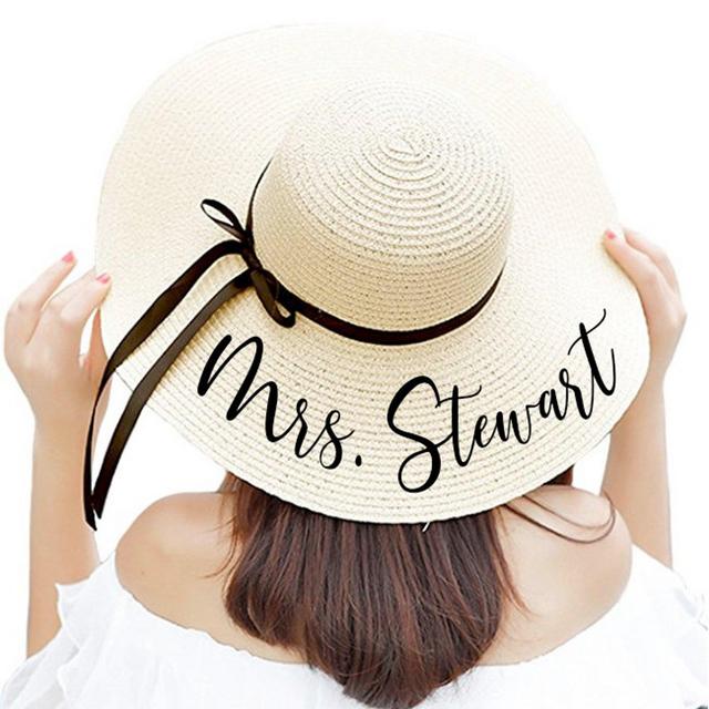 Floppy Beach Hat Personalized Bride Hat Floppy Hat with Name Custom Personalized Beach Hat Honeymoon Must Have Honeymoon Gift Mrs Floppy Hat