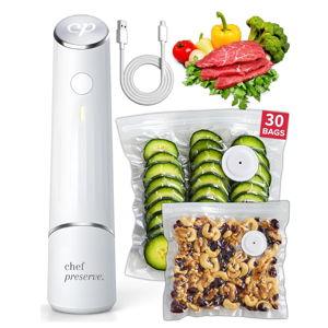 Chef Preserve Compact Vacuum Sealer for Food (Vacuum Sealer Machine + 30 Reusable Vacuum Bags) Powerful Handheld Vacuum Sealer Machine, Seal Meal Saver, Portable Food Sealer