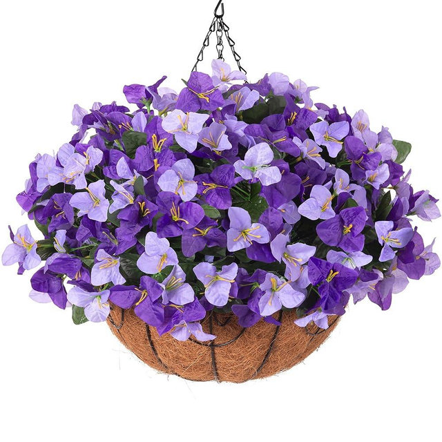 Artificial Hanging Flowers Plant with Basket for Outdoors, Silk Bougainvillea in Planters Faux Hanging Plants for Outdoor Look Real UV Resistant Flower for Outside Porch Patio Garden Home Decor, Mix