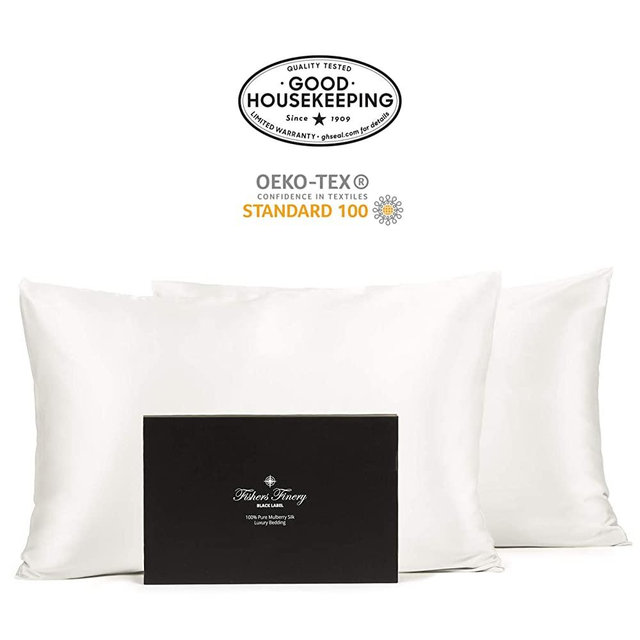 Fishers Finery 30mm 100% Pure Mulberry Silk Pillowcase Set, Good Housekeeping Quality Tested (White, King, 2 Pack)