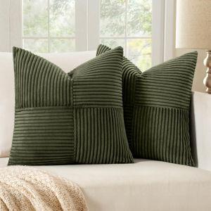 MIULEE Olive Green Decorative Throw Pillow Covers 18x18 Inch for Couch Bed Sofa Spring Decor Pack of 2 Boho Farmhouse Throw Pillows Soft Cross Corduroy Patchwork Textured Cushion Cases