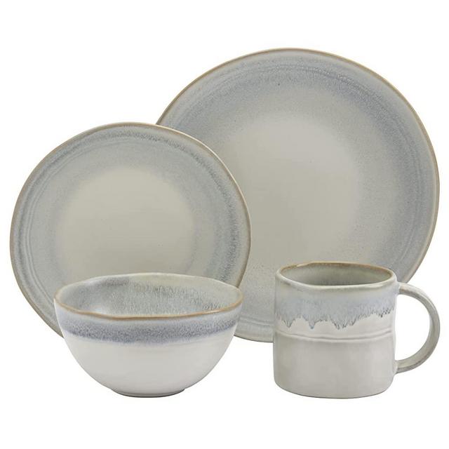 Tabletops Gallery Industrial Farmhouse Dinnerware Collection- Stoneware Dishes Service for 4 Dinner Salad Appetizer Dessert Plate Bowls, 16 Piece Ramsay Dinnerware Set with Reactive Glaze