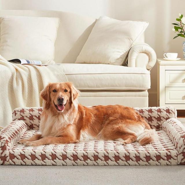 FURTIME Orthopedic Dog Beds Large Sized Dog, XL Washable Memory Foam Pet Couch Bed with Removable Washable Cover, Non-Slip Bottom with Bolster Sides, Brown