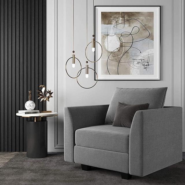 HONBAY Modern Arm Accent Chair Fabric Armchair Single Sofa Club Chair, Grey