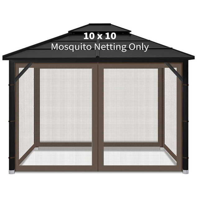 Gazebo Replacement Mosquito Netting Outdoor Universal Gazebo Canopy 4-Panels Screen Sidewalls with Zipper for Patio Garden Yard Backyard (Mosquito Net Only) (10x10, Coffee)