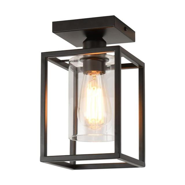 IHENGYANLT 1 Pack Semi Flush Mount Black Metal Frame Ceiling Light with Clear Glass Shade, Farmhouse Fixture for Kitchen, Island, Entryway, Porch, Foyer, Dining Room