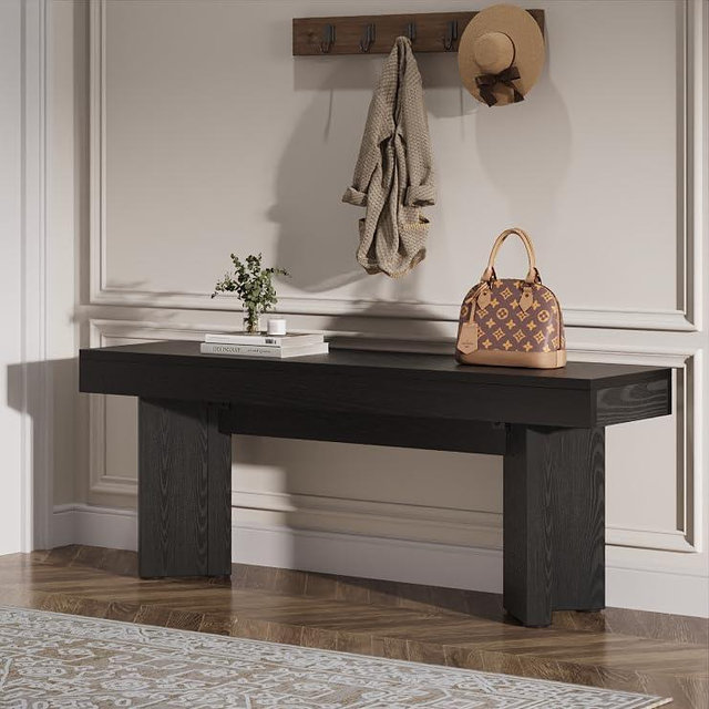 Tribesigns 47" Wooden Entryway Bench, Farmhouse Indoor End of Bed Bench, Long Table Benches Seat for Bedroom, Hallway, Foyer, End of Bed (Black)