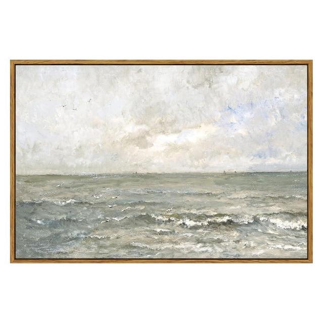 VIYYIEA Ocean Landscape Large Framed Wall Art, Seascape Vintage Paintings Art Decor Aesthetic, Canvas Print Artwork, Calming Sea Wall Pictures for Bedroom Bathroom Office, 24x36 Inch