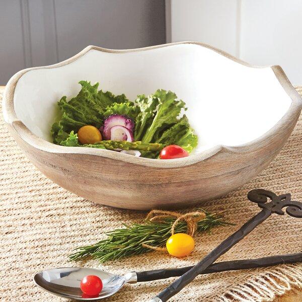 Wood and Enamel Quatrefoil Salad Bowl