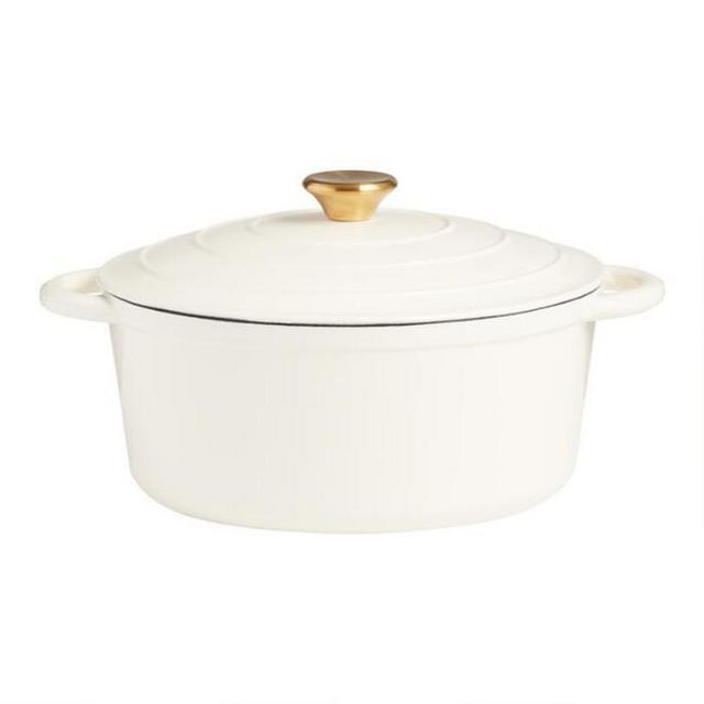 5 Quart Round Ivory Enamel Cast Iron Dutch Oven