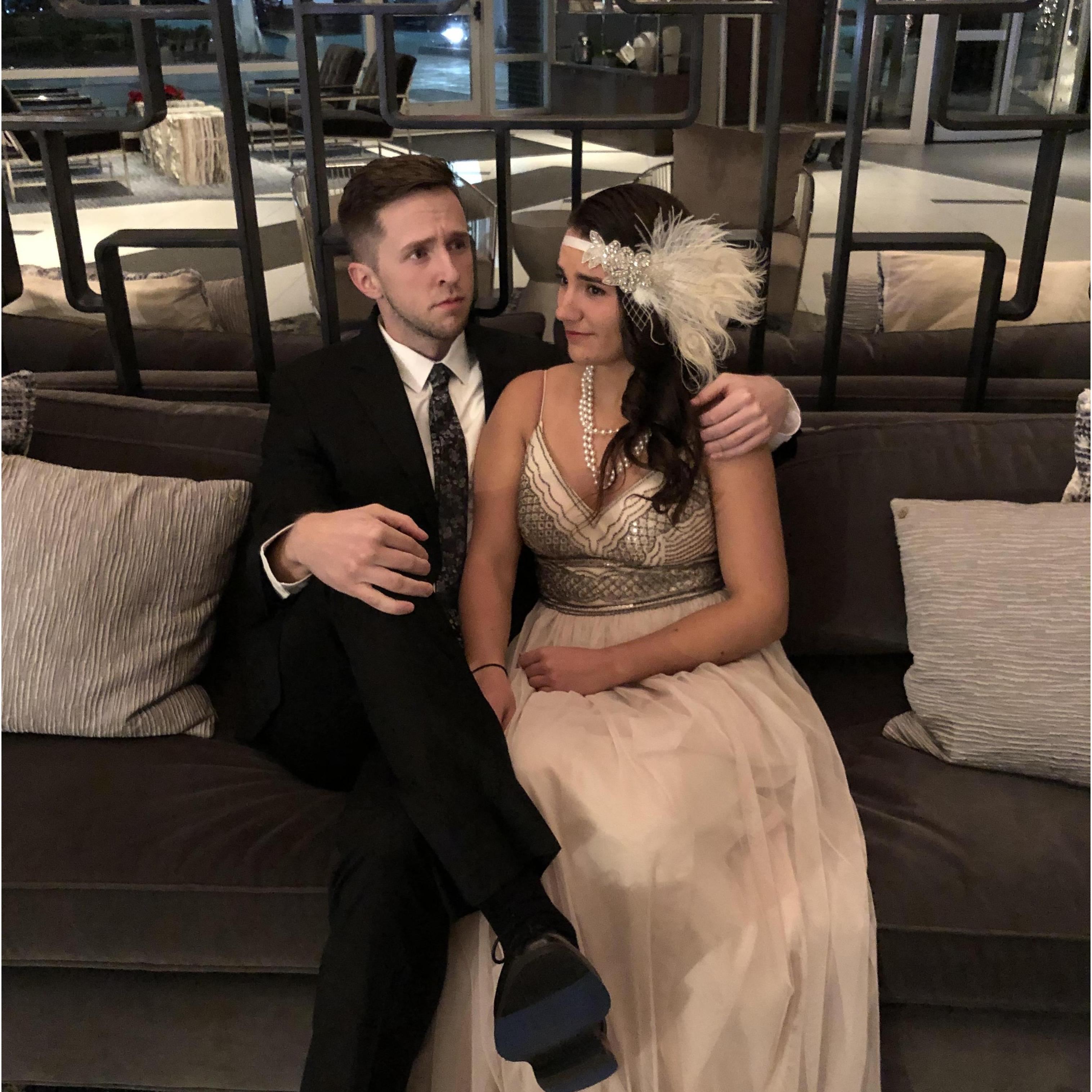 Feeling fancy at Justin's Gatsby themed company Christmas party in Boston.