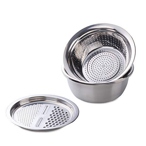 Meisha Colander, 3Pcs Stainless Steel Kitchen Tool 3 in 1 Fruit and Vegetable Strainer Bowl Set Drain Pot Basket for Fruits Vegetables Rice Food Cleaning Washing Mixing, Silver