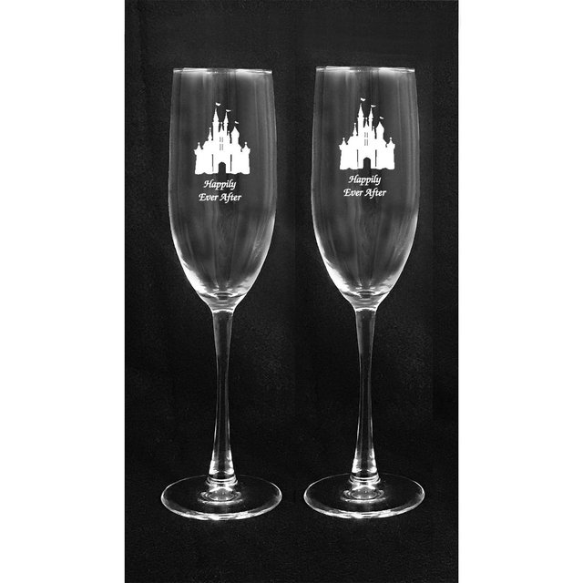 Engraved Disney Castle Fairy Tale Wedding Glasses and Knife Set Personalized FREE SHIPPING