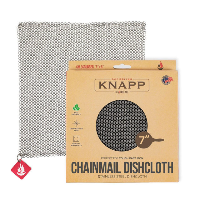 BBQ-AID Chainmail Dishcloth 7”x5” - Replace Your Dirty Sponge - All Purpose Kitchenware, Pots & Pans Cleaner - Lasts a Lifetime