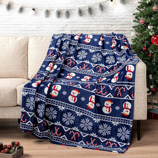 PAVILIA Christmas Snowman Throw Blanket | Blue Holiday Christmas Fleece Blanket | Soft, Plush, Warm Winter Cabin Throw, 50x60 (Blue Christmas)