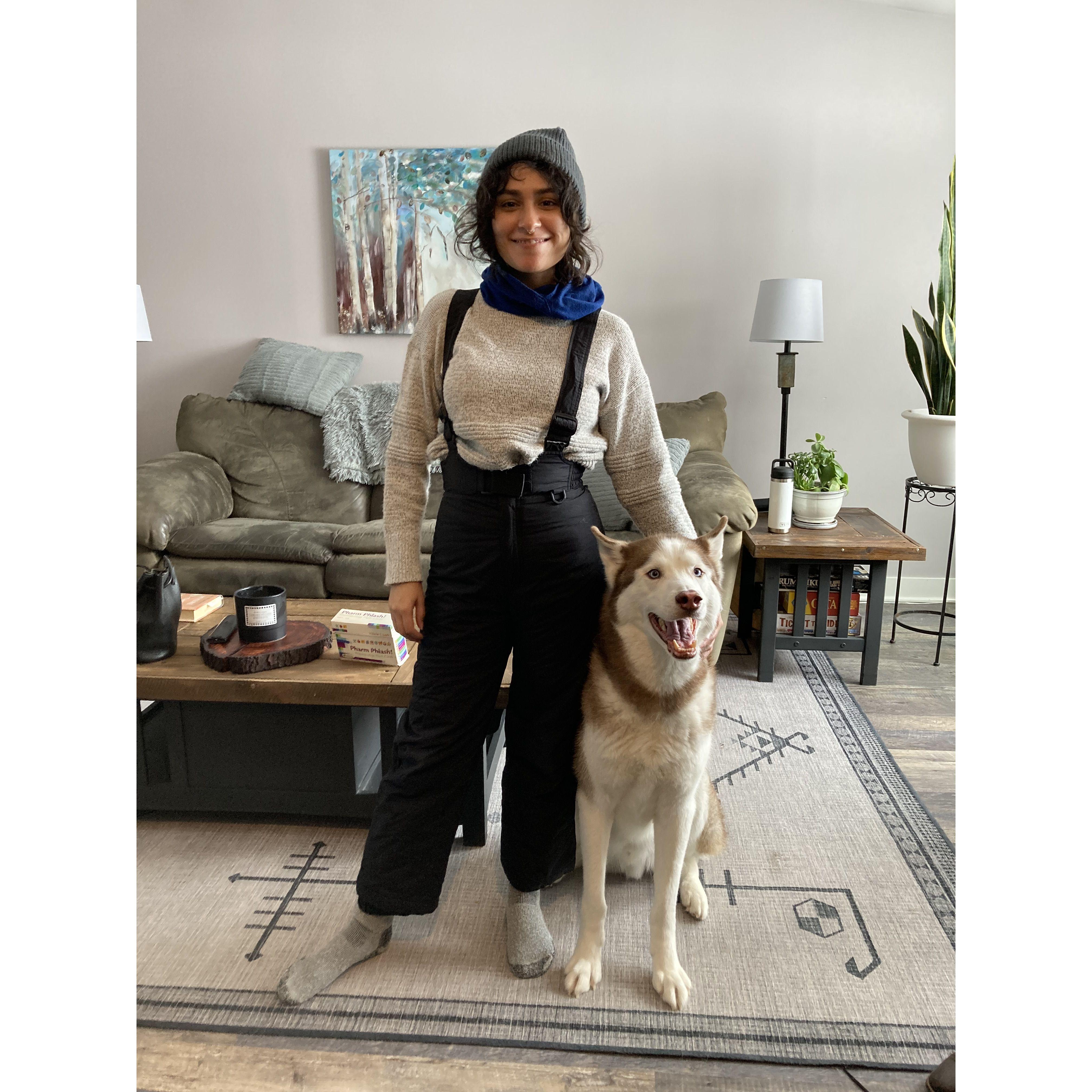 Vero's first time wearing snow pants