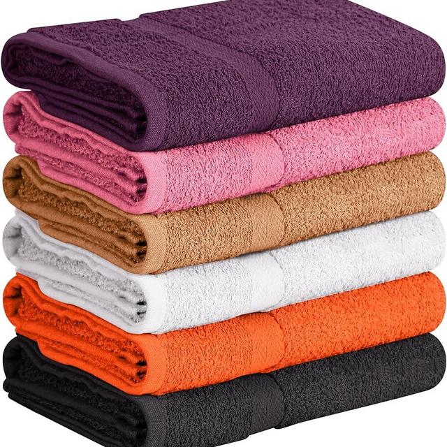 Towel and Linen Mart 100% Cotton 6 Pack Bath Towel Set, Quick Dry, Super Absorbent, Light Weight, Soft, (27 x 54 Pack of 6) (27 x 54 6 Pack, Plum, Pink, Beige, Grey, White, Peach)