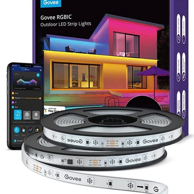 Govee Outdoor LED Strip Lights, 65.6ft RGBIC Outdoor Lights Work with Alexa and Google Assistant, IP65 Waterproof Lights with 64 Scene Modes, 16 Music Modes for Home, Garden, Patio, 2 Ropes of 32.8ft