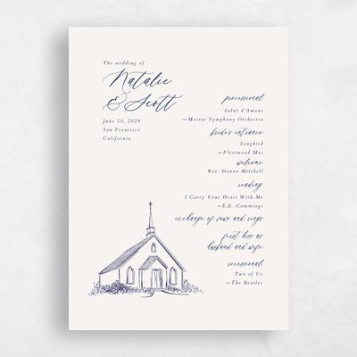 Navy, Blue Wedding Program - Chapel