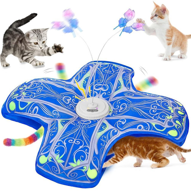 Qraxond Interactive Cat Toys for Indoor Cats,[Newly Upgraded] Rechargeable Touch Activated Hide and Seek Kitten Toys for Bored Indoor Adult Cats with Fluttering (Blue)