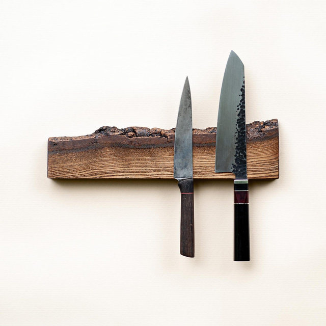 Live Edge Oak Magnetic Knife Holder: Rustic Kitchen Storage