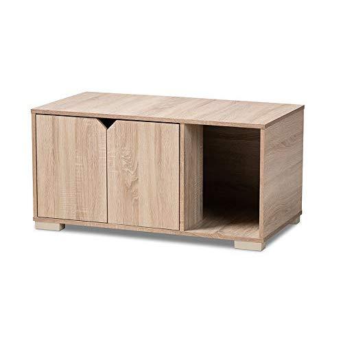 Baxton Studio Jasper Modern and Contemporary Oak Finished 2-Door Wood Cat Litter Box Cover House