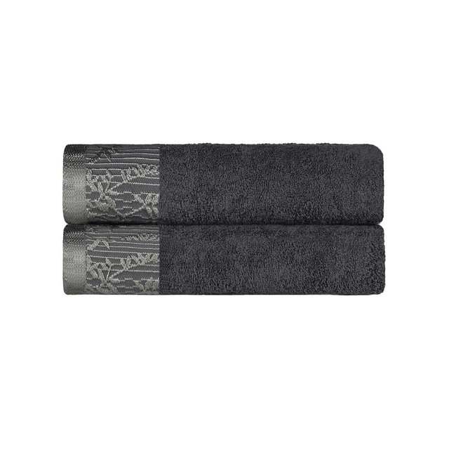 Superior Wisteria Floral Embroidered Jacquard Border Cotton 2 Pieces Bath Towel Set