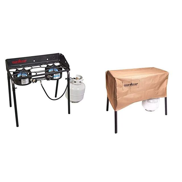 Camp Chef EX60LW Explorer 2 Burner Outdoor Camping Modular Cooking Stove & PC32 Two-Burner Patio Cover,Tan