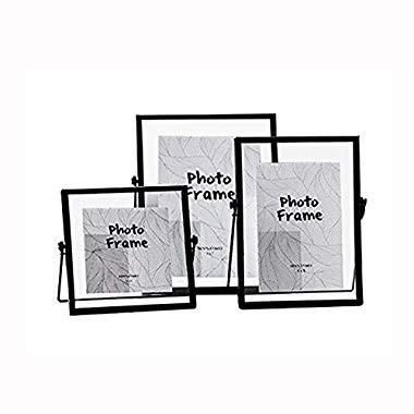 ZONYEO Set of 3 Glass Photo Frame Collection Metal Geometric Picture Frame Decor with Plexiglas Cover Includes 4" x 4", 4"x 6", 5"x 7"