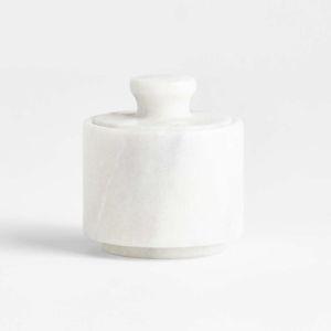 French Kitchen White Marble Salt Cellar with Lid + Reviews | Crate & Barrel