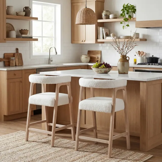 Christopher Knight Home Amara Modern Rubberwood Upholstered Counter Stools with Curved Backrest , Natural