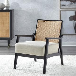 Lifestorey Serena Cane and Solid Wood Accent Chair - Black