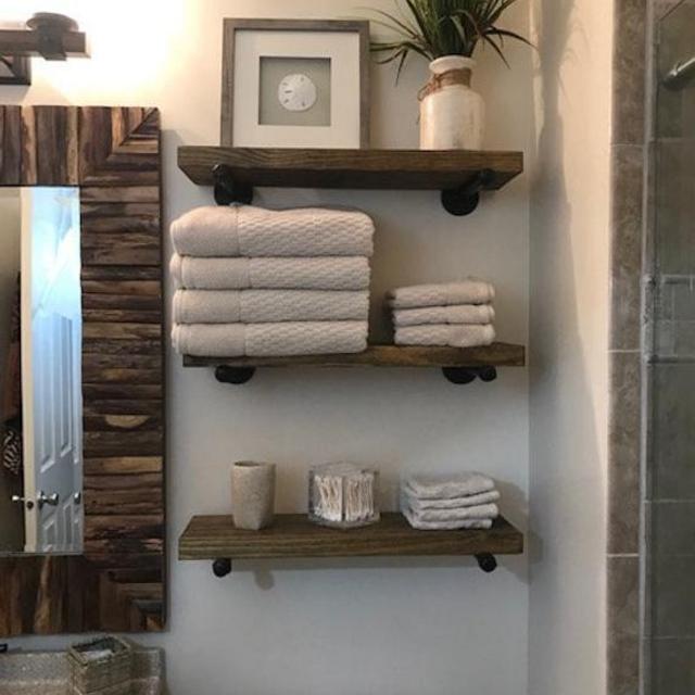 Floating Shelf 7 1/4"D Wall Floating Shelf Floating Shelf Farmhouse Decor Pipe Shelf Wood Floating Shelving Bathroom Shelf Home