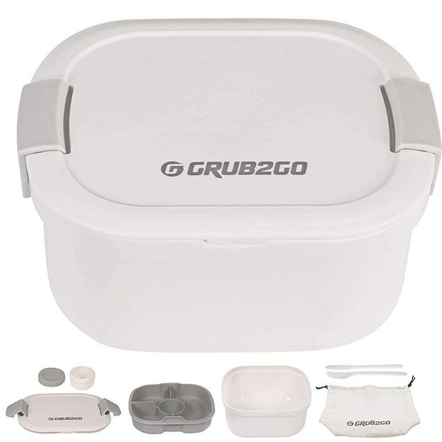 GRUB2GO Bento Box & Salad Lunch Container | Free Utensils & Carry Bag | Largest 58 Oz Dual Layer Bowl + 4 Compartment Tray + Dressing & Sauce Jar
