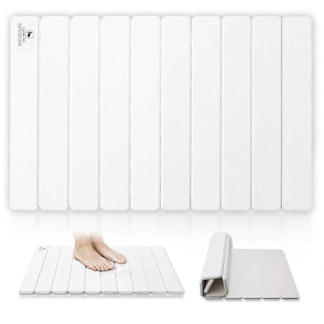 Stone Bath Mat for Water Absorption, Foldable Diatomite Stone Mat, Non-Slip & Quick-Drying White Square Bath Mat with Modern Minimalist Style, Easy to Clean, for Bathroom/Kitchen/Hallway