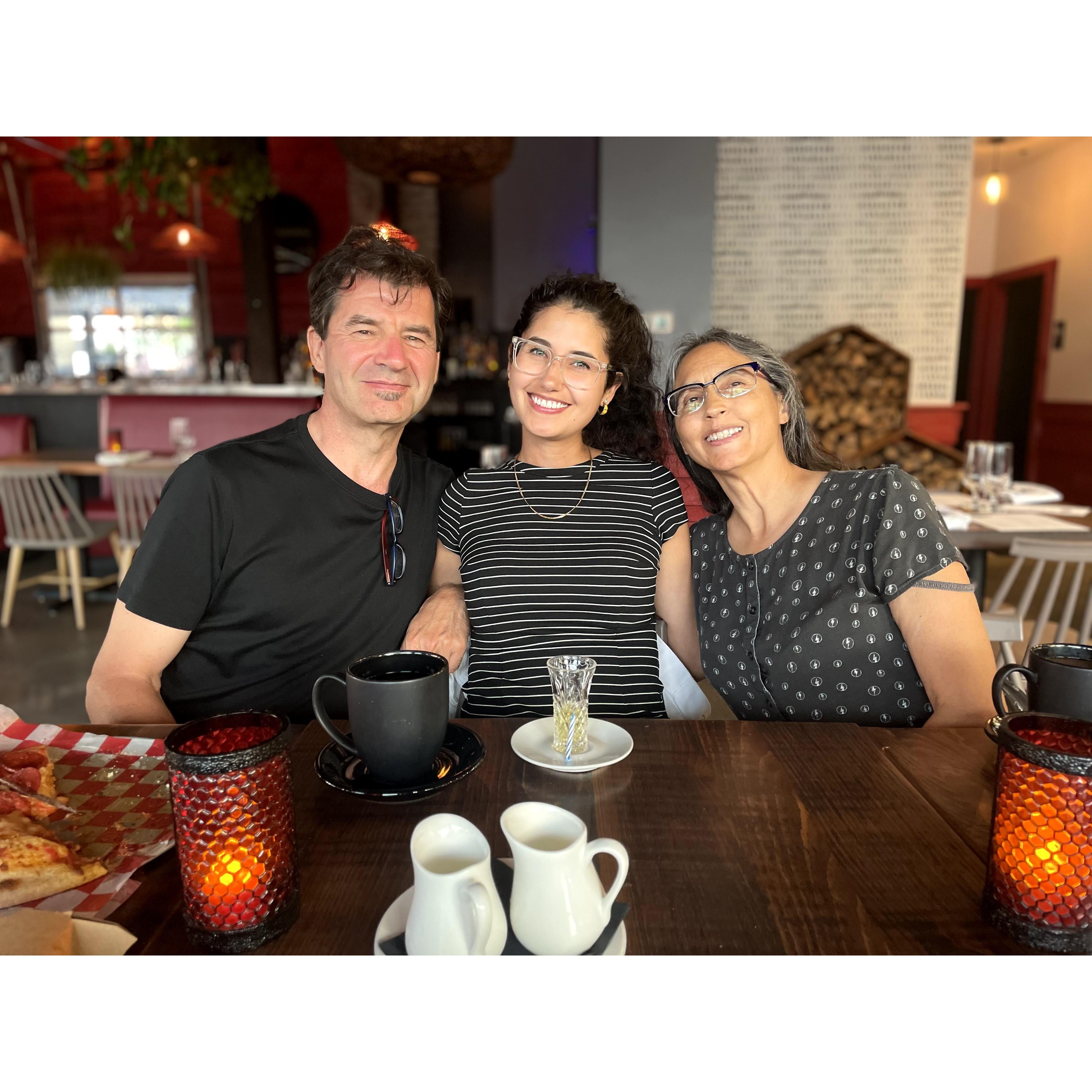 Louisa with her parents, Maryanna & George in July 2021