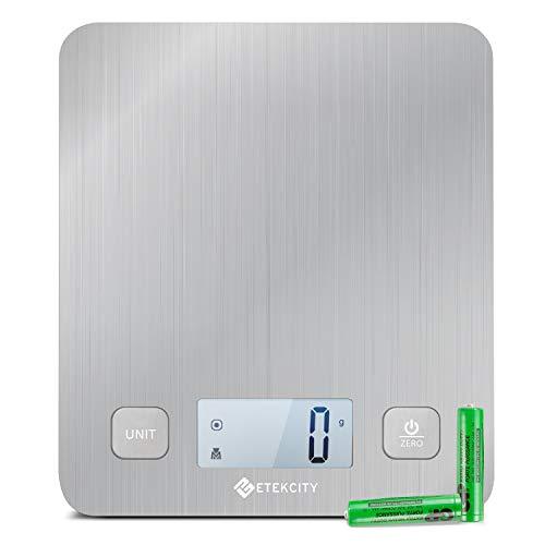 Etekcity Food Kitchen Digital Weight Scale for Cooking and Baking, Large Platform 11lb 5kg, Batteries Included (Stainless Steel), White