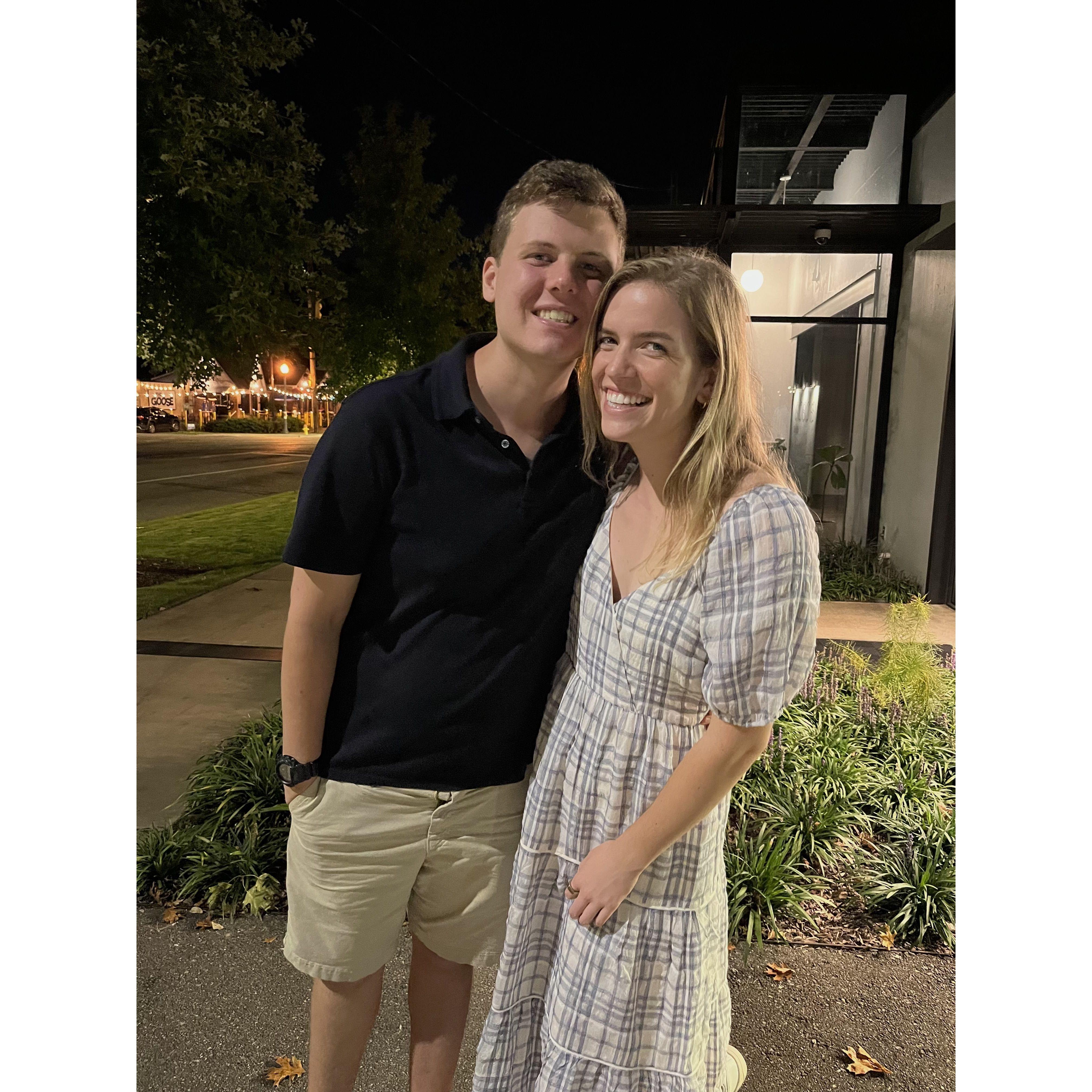 Samford Family Weekend, following the family dinner when Carson told our parents when he would propose (while I was gone in the bathroom)! September 2022