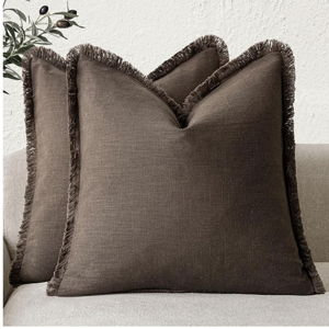 Foindtower Set of 2 Decorative Linen Fringe Throw Pillow Covers Boho Farmhouse Cushion Cover with Tassels Soft Accent Pillowcase for Couch Sofa Bed Living Room Home Decor,20×20 Inch,Reddish Brown